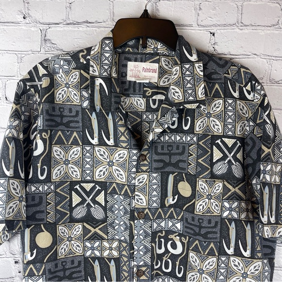 Palmbrand Hawaiian Shirt Men Large Tribal Aztec Short Sleeve Button Made In USA - Picture 1 of 6